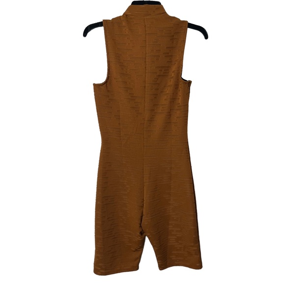 Brown Mesh Detail Zipper Biker Shorts Romper - Picture 7 of 9